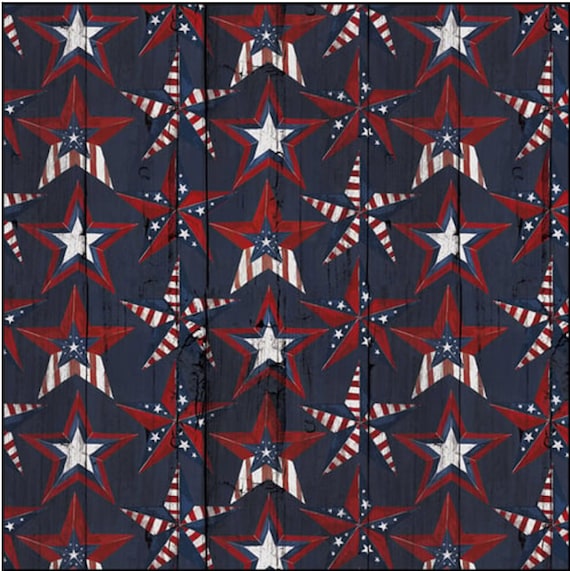 Heart of America Navy Patriotic Stars, Loni Harris for 3 Wishes Fabrics, 20249-NAVY, 100% Quilting Cotton Cut Continuously