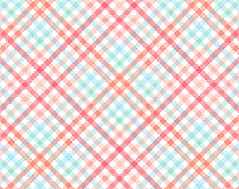 1/2 Yard REMNANT XOXO Diagonal Plaid Multi Color, Heatherlee Chan for Clothworks Fabrics, CLTY3652-55, 100% Quilting Cotton, Digital Print