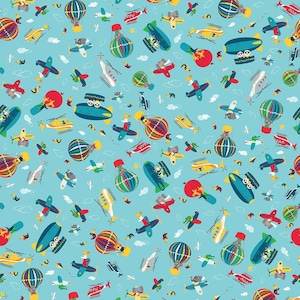 Busy Street Flight Time Blue - Liza Lewis for Clothworks - Kids Quilt Fabric - CLTY3200-98