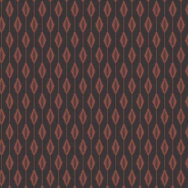 Lampblack Wheat Stalk on Black - Kathy Hall for Andover Fabrics - A-8475-K - Reproduction Fabric - 100% Quilting Cotton Cut Continuously