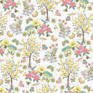 Folk Garden Gray Trees & Flowers, Color Pop Studios for Blank Quilting, 2396-90, 100% Cotton Cut Continuously