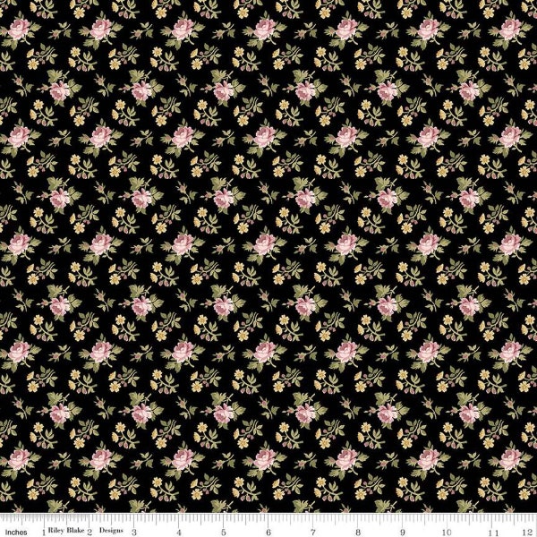 33" REMNANT Midnight Garden Rose Ditsy Black, Gerri Robinson for Riley Blake Designs, C12544-Black, 100% Quilting Cotton