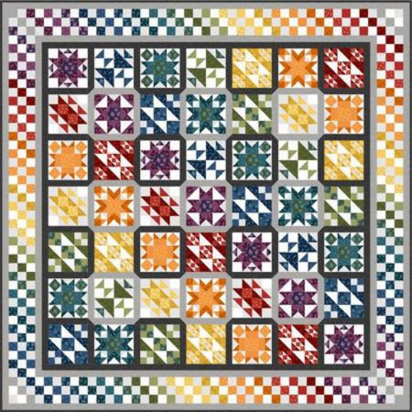 Rainbow Sampler BOM Quilt Kit by Kaye England for Wilmington Prints - 93" x 93" - 100% Quilting Cotton