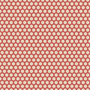 May include: A red background with a repeating pattern of white flowers.