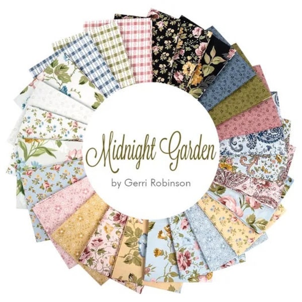 Midnight Garden Fat Quarter Fabric Bundle by Gerri Robinson for Riley Blake Designs, 26 Hand Cut Prints, 100% Quilting Cotton