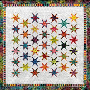 Kit de colcha Hextravaganza - Jacqueline de Jonge para Anthology Fabrics - Colcha com pedaços de papel - BeColourful Batiks - Tamanho da colcha - 70" x 70"