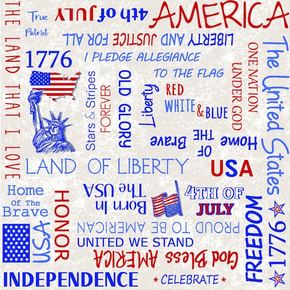 Red, White & Blue - American Patriotic Words on White - Oasis