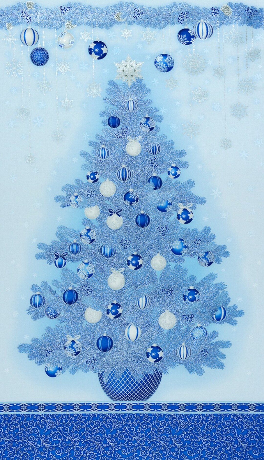 Holiday Flourish 15 24 Tree Fabric Panel Blue W/silver Etsy