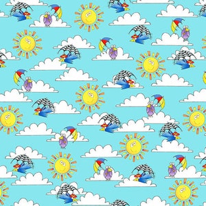 Noah&#39;s Story Light Blue Sky, Clouds & Sun - Delphine Cubitt for Henry Glass - 9454-11 - 100% Quilting Cut Continuously