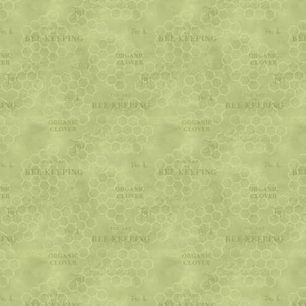 The Art of Beekeeping Honeycomb Texture Green by Danielle Leone or Wilmington Prints - 27611-777 - 100% Quilting Cotton Cut Continuously