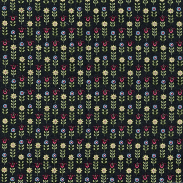 Chick-A-Doodle-Doo Tulip Row on Black - Poppie Cotton - POCCD21716 - 100% Cotton Fabric Cut Continuously