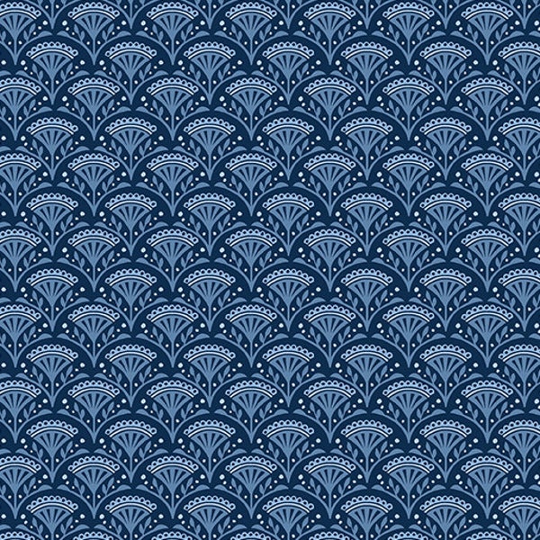 Wander Lane Blossom Scalllop Navy Blue, Nancy Halverson of Art To Heart for Benartex Fabrics, 13602-11, 100% Cotton Cut Continuously