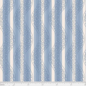 Belles Pivoines Blue Stripe, Retro Vintage for P&B Textiles, BPIV-4293-B, 100% Quilting Cotton Cut Continuously