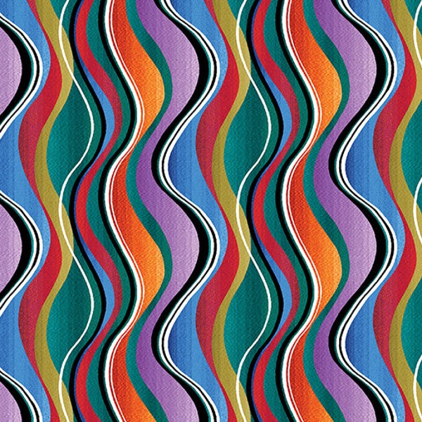 Temporada del Sol, Flow Stripe Multi, David Galchutt para Benartex Fabrics, 13196-99, 100% Algodón Corte Continuo