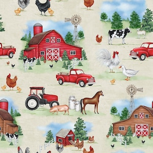 Out To Pasture Light Green Scenic Farm, Emma Leach for Blank Quilting, 2351-60, 100% Cotton Cut Continuously