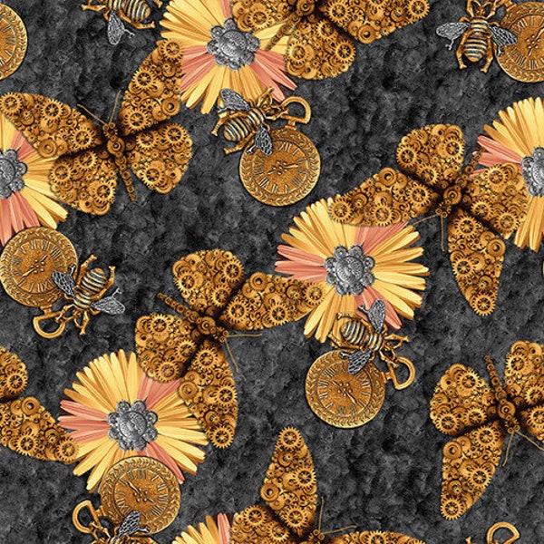 Alternative Age Butterflies & Flowers Black, Urban Essence Designs for Blank Quilting, 2319-99, 100% Cotton Cut Continuously