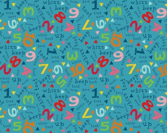 Busy Street Words & Numbers Blue by Liza Lewis for Clothworks Fabrics - Children's Quilting Cotton - CLTY3202-98