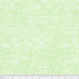 Wanderlust Light Green Campplatz Karte, Stephanie Peterson Jones für P & B Textiles, WHUS-4619-LG, 100% Quilting Baumwolle Kontinuierlich geschnitten