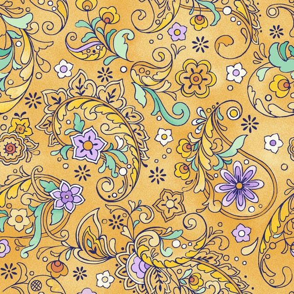 Imperial Garden Paisley on Tan - Oasis Fabrics - 60-4171 - 100% Quilting Cotton Cut Continuously