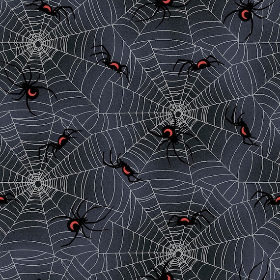 Charcoal Cobwebs Cotton Fabric, Hallowed Forest by Grace Popp for Studio E Fabrics, 7715-93