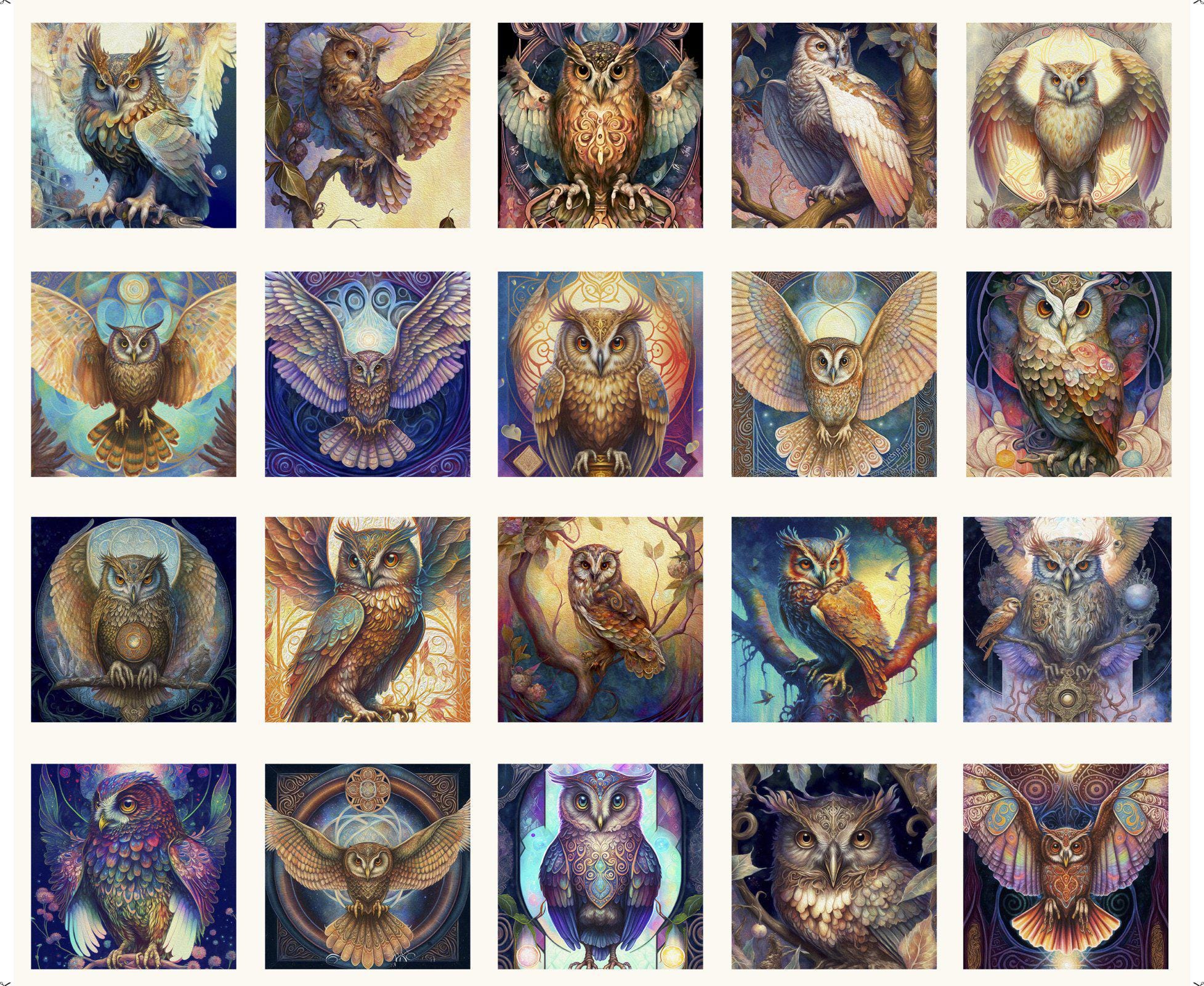 Mystic Owls 36" Cream Owl Block Panel, Morris Creative Group for QT Fabrics, 30034-E, 100% Quil