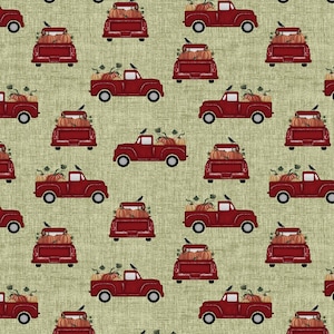 Harvest Farm Green Pick Up Truck w/Pumpkins, Painted Sky Studios for Benartex Fabrics - 13049-44 - 100% Cotton Cut Continuously