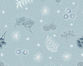 Secret Winter Garden Mist Blue Frosted Garden w/Pearl Elements, Lewis & Irene, A659-2, 100% Quilting Cotton Cut Continuously