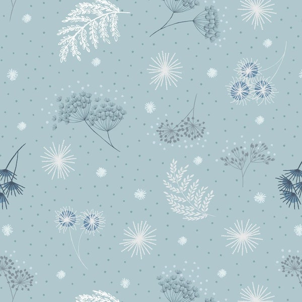 Lewis & Irene Secret Winter Garden Frosted Garden on Mist Blue w/Pearl Elements, A659-2, 100% Quilting Cotton Cut Continuously