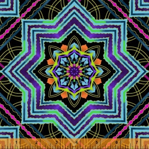 Talisman Black Medallion w/Gold Metallic, Katia Hoffman for Hoffman Fabrics, 52680M-1, By the Half Yard Cut Continuously