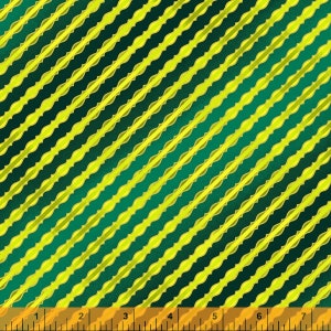 Talisman Bias Stripe Green/Yellow w/Gold Metallic, Katia Hoffman for Windham Fabrics, 52683M-6, 100% Cotton Cut Continuously