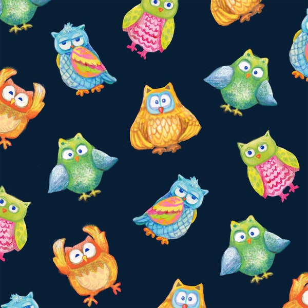 Wee Ones Owls Allover Navy by Oasis Fabrics - Baby Children's Fabric - 59-4041 - 100% Digital Print Cotton Cut Continuously