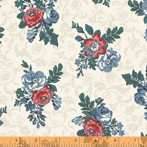 Bedford Antique White Floral Bouquets, Mary Koval for Windham Fabrics, 53145-1, 100% Cotton Cut Continuously