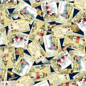 World Traveller Navy Schiff Ahoi Postkarten - Michael Miller Fabrics - DCX9855-NAVY-D - 100% Quilting Baumwolle Kontinuierlich geschnitten