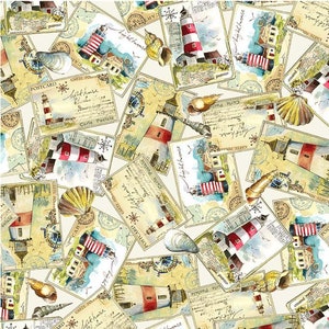 Cartões postais World Traveller Cream Ship Ahoy - Tecidos Michael Miller - DCX9855-CREM-D - 100% algodão acolchoado cortado continuamente