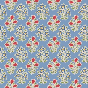 Tilda Jubilee Light Blue Farm Flowers, Tone Finnanger, 110100, 100% Quilting Cotton Cut Continuously