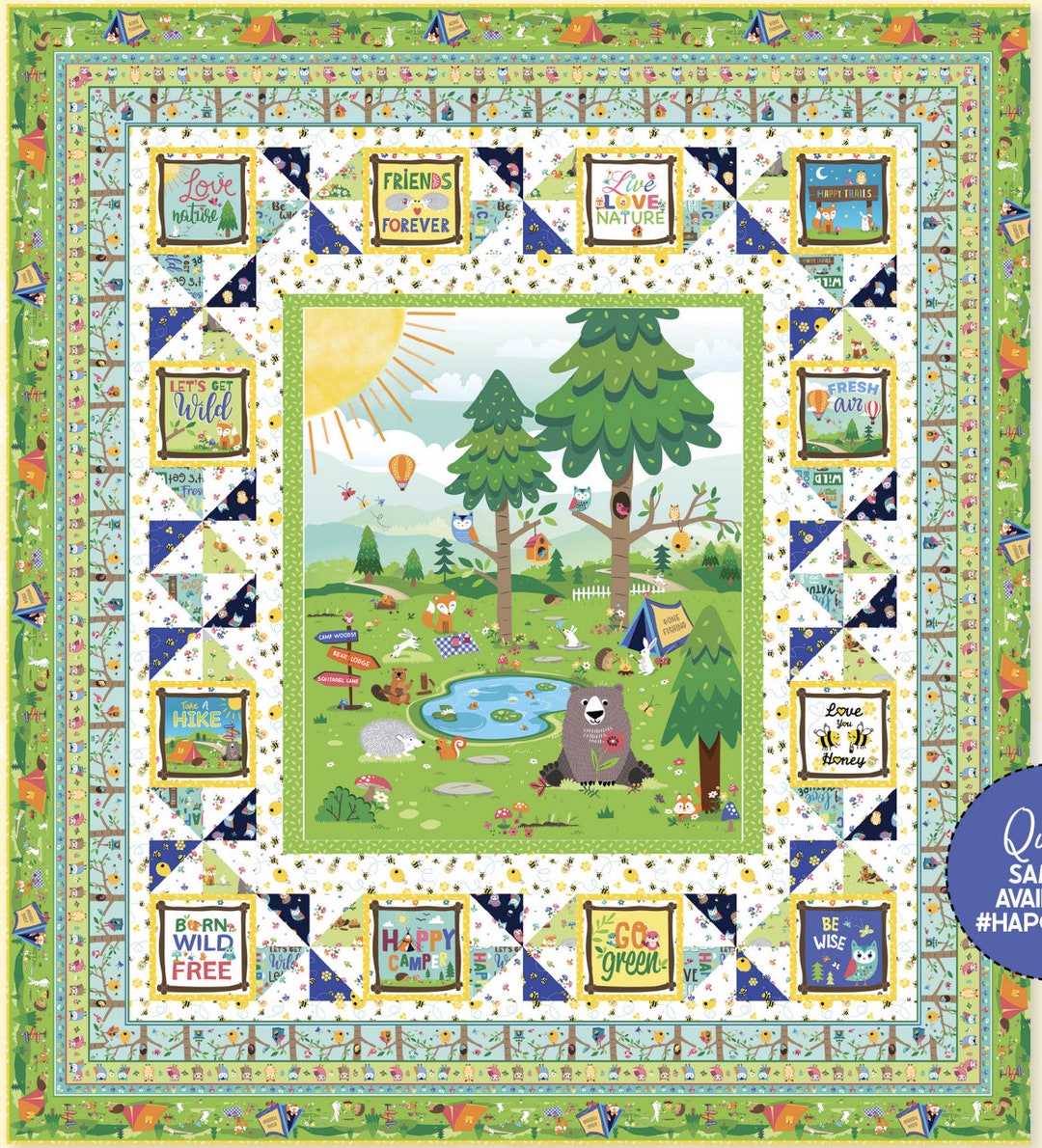 Happy Camper Quilt Kit, Kanvas Studio of Benartex Fabrics, 100 Quilting Cotton, 77 X 85