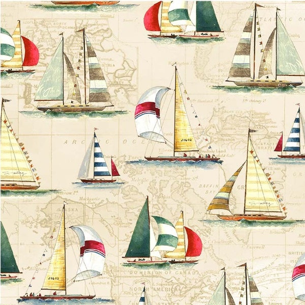 World Traveler Sailboats Cream by Michael Miller Fabrics - DCX9854-D - 100% Quilting Cotton Cut Continuously