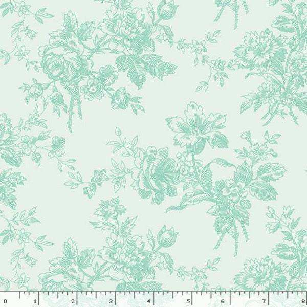 Marcella Toile Light Aqua - Nancy Rink for Marcus Fabrics - R1505-Lt Aqua - 100% Quilting Cotton Cut Continuously