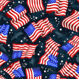 Red, White & Blue Navy American Flags and Eagles - Oasis Fabrics - 60-4581 - 100% Quilting Cotton Cut Continuously