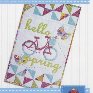 Hello Spring Applique Banner Quilt Pattern - Poorhouse Quilt Designs - PQD-206 - Banner Size 12" x 20"
