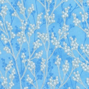 Holiday Flourish Festive Finery Sky Berries w/Silver Metallic, Robert Kaufman Fabrics, SRKM-22291-63, 100% Cotton Cut Continuously