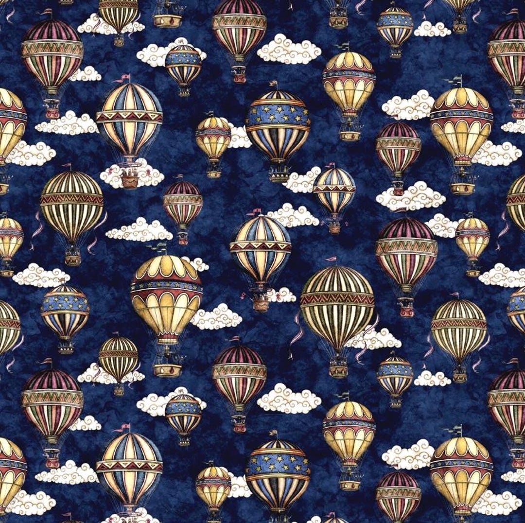 Flying High Navy Hot Air Balloons, Dan Morris for QT Fabrics