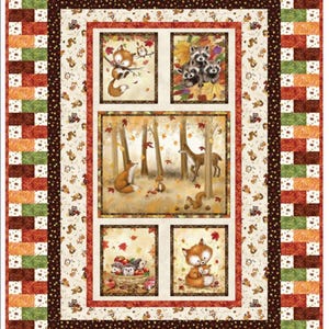 Autumn Lattice Quilt Kit, Features Fall Friends Fabric by Makiko for P&B Textiles, 100% Quilting Cotton, 48&quot;x 64&quot;