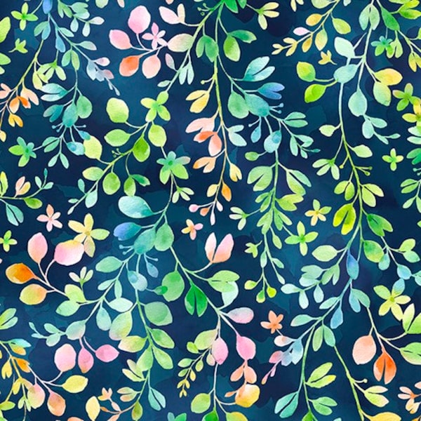 Brilliant Blooms Navy by Hoffman Fabrics, T4939-19, 100% Quilting Cotton, Digital Fabric