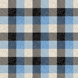 May include: A seamless pattern featuring a black, white, and blue plaid design. The plaid pattern is made up of thin, horizontal and vertical lines, creating a checkered effect. The background is a light beige color.