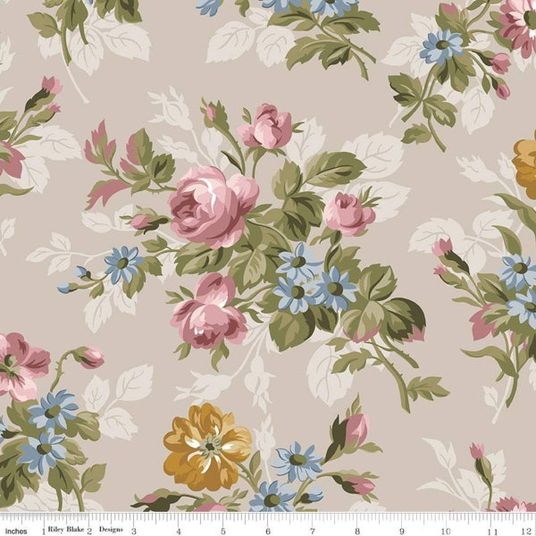 Midnight Garden Main Floral Taupe Beige, Gerri Robinson for Riley Blake Designs, C12540-Taupe, 100% Quilting Cotton Cut Continuously