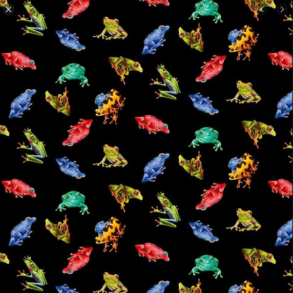 Small Frogs on Black from Jewels of the Jungle - Lori Anzalone for Studio E Fabrics - 5562-99 - 100% Quilting Cotton