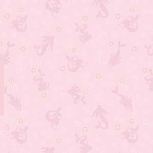 Moontide Pink Mermaids w/Gold Metallic - Lewis & Irene - A622-1 - 100% Quilting Cotton Cut Continuously