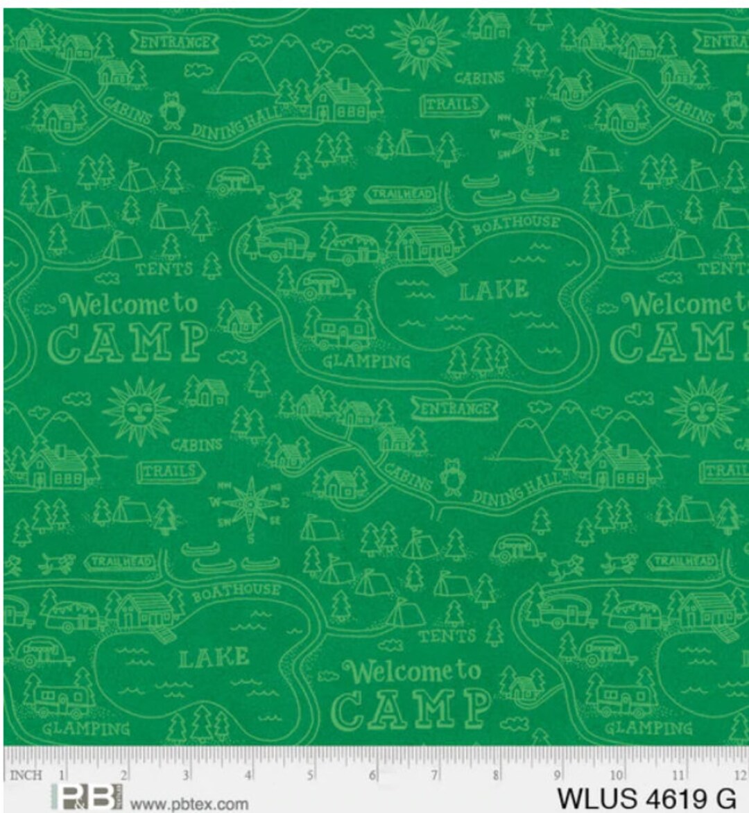 P&B Textiles Wanderlust Campground Map Green, Stephanie Peterson Jones