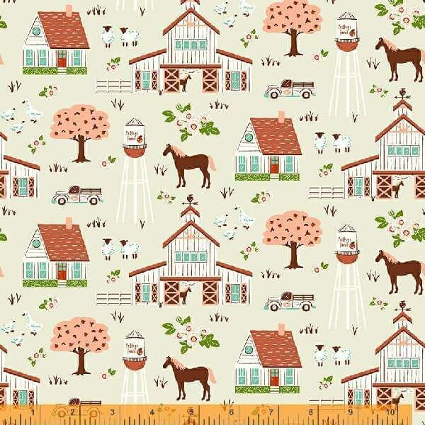 Cottage Farm Vignette Ivory Cream, Judy Jarvi for Windham Fabrics, 53249-1, 100% Cotton Cut Continuously